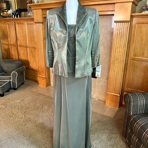 Alex Evenings Metallic Green Gown with Beaded Detail